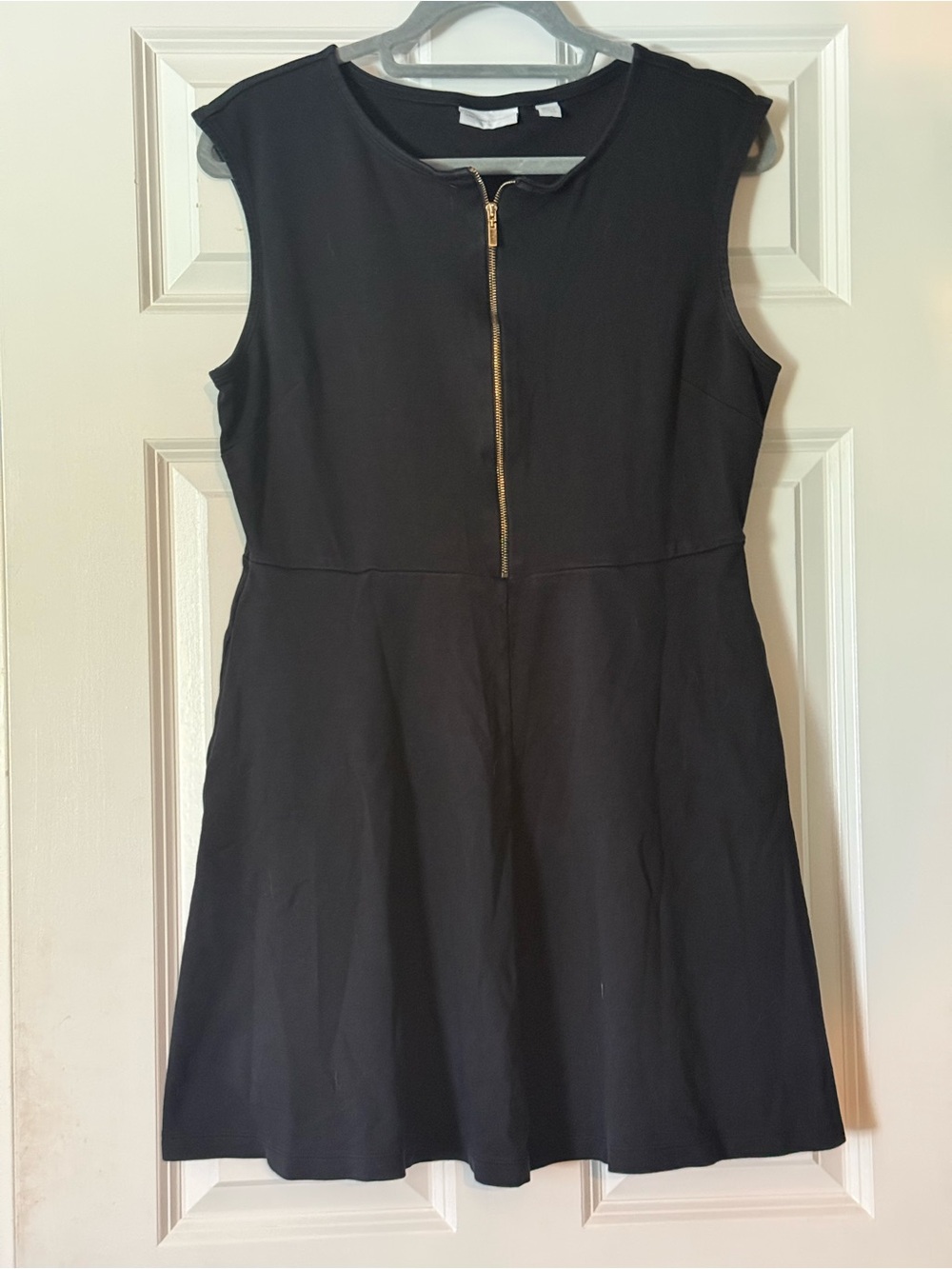 New York & Company Black Sleeveless A-Line Dress with Gold Zip